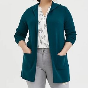 Torrid Dark Teal Green 0 Large Hooded Cardigan Sweater with Pockets